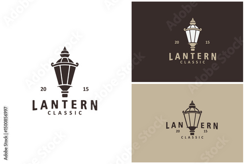 Creative lantern post street lamp vintage classic style logo vector design template