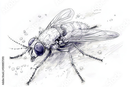 Fly sketch: A close-up illu...