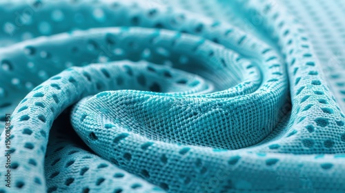 Textura de tela turquesa con perforaciones, detalle macro