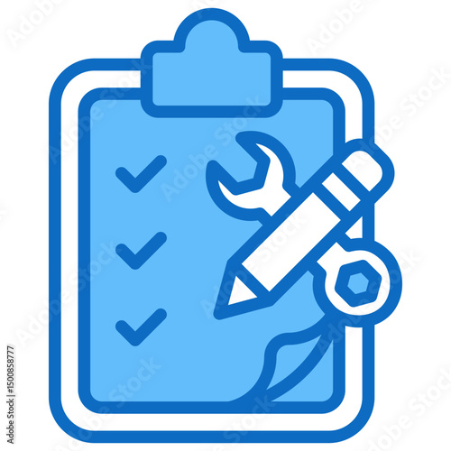 Career Checklist - Blue Fill Outline Icon - Clipboard with a checklist, tools, and pencil, representing career planning, tasks, and readiness