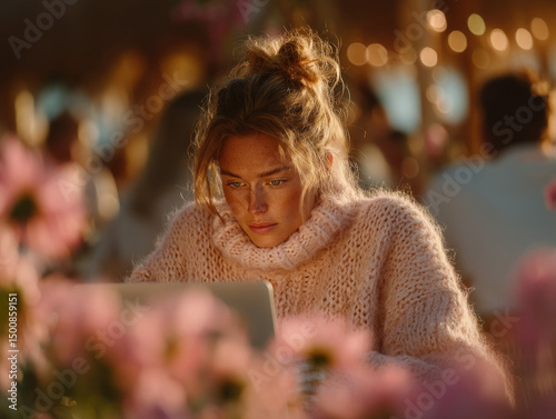 Woman with a laptop, workin...