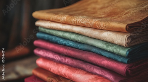 Multicolored fabric stack soft textures rich colors elegant design