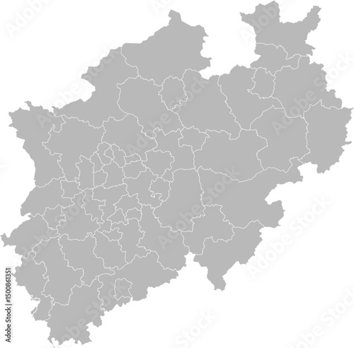 North Rhine-Westphalia, Germany – administrative vector map with district boundaries (Web Mercator projection, PPT-compatible & fully editable)