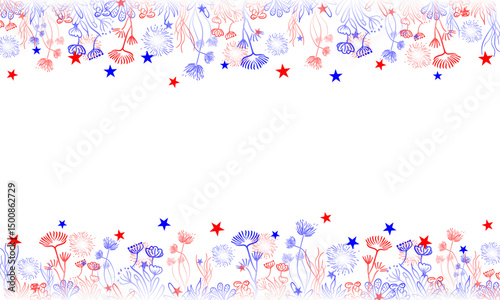 Stars 4th of July Floral Border Background