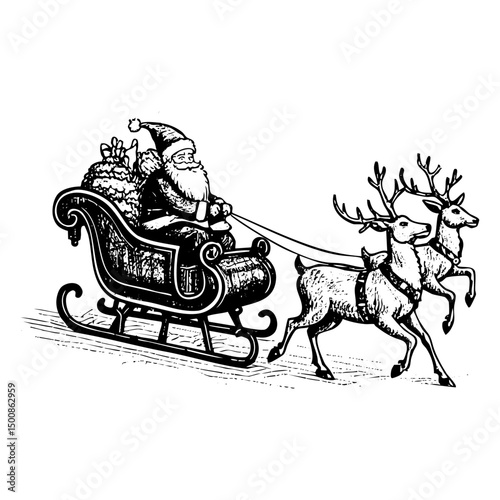 Santa clause sketch engraving black and white outline. Scratch board imitation.