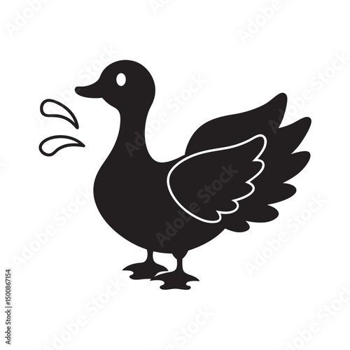 Splashing Duck In Puddle Silhouette Vector