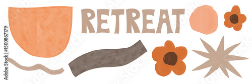 A playful watercolor banner with the word 