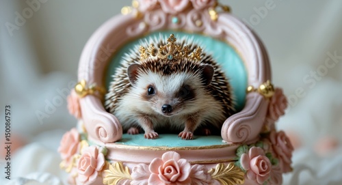 Her Royal Highness, the Hedgehog Queen, Posing on Her Throne, Quite Regal Indeed. photo