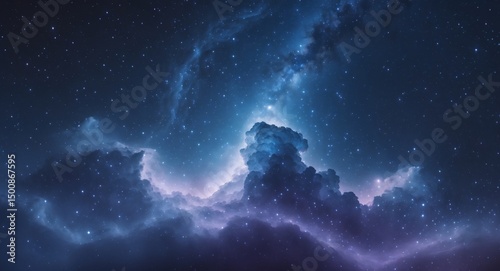 Cosmic Clouds. A Breathtaking View of a Starry Night Sky with Nebulous Formations.