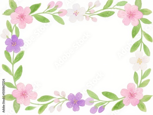 Wallpaper Mural Watercolor Floral Frame with Pink and Purple Flowers Torontodigital.ca