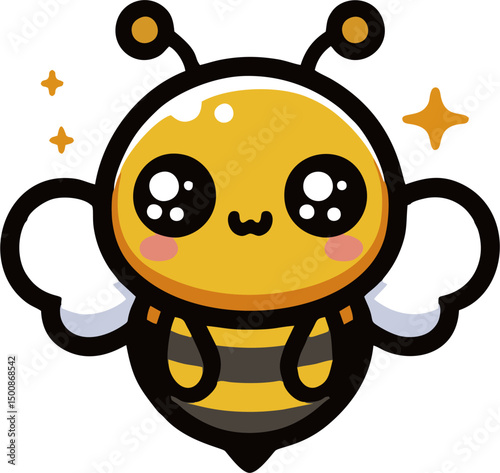 A super cute and cheerful cartoon bee vector illustration, featuring a bright yellow body, blushing cheeks, and sparkling big eyes.