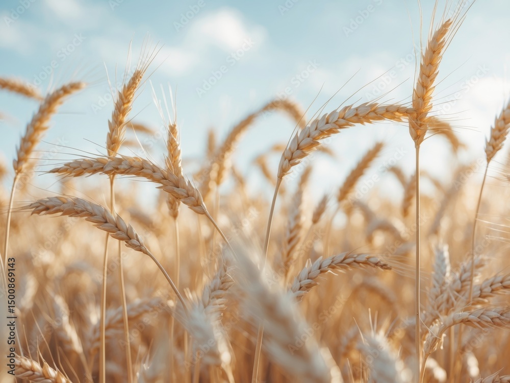 Obraz premium Golden Wheat Field Under a Bright Sky. Agriculture and Harvest Seasons Beauty
