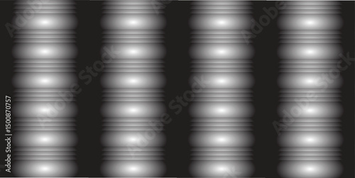 Abstract grey dark metal texture background with vertical lines and embossed cylindrical light reflections
