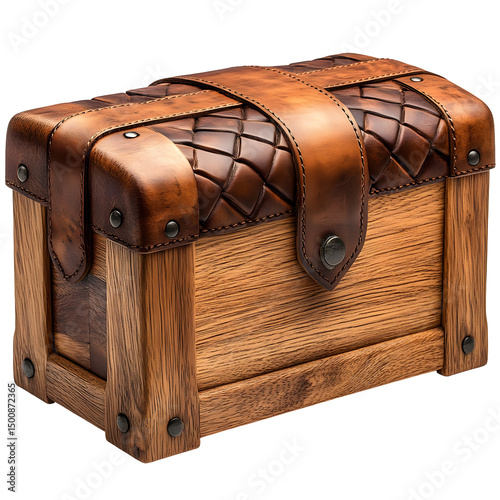 3D Render Wooden Chest with Leather