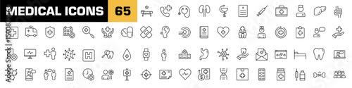 Medicine icons. Medical vector set. Hospital line icons set. Healthcare and medical icon set. Heath and first aid line signs.