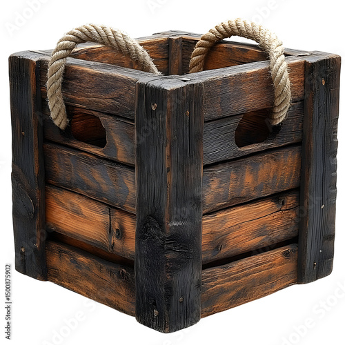 Rustic Wooden Crate with Rope Handles