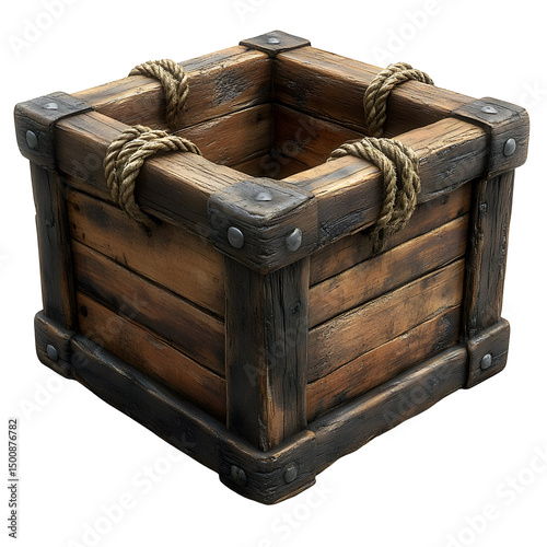 3D Wooden Crate Model,  Vintage Cargo Box