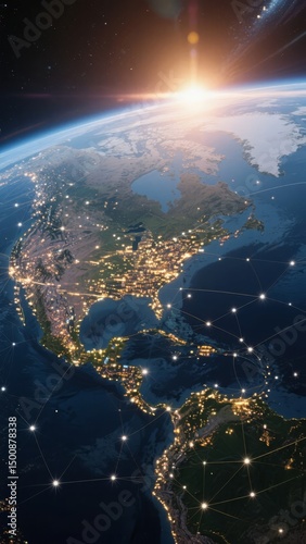 Satellite View of North America with Network Connections