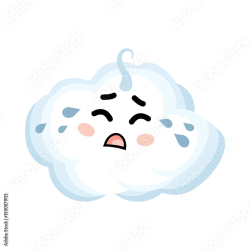 Cute sad kawai cloud. Crying Cloud Baby. Vector cartoon style comic, weather icon isolated on white background.