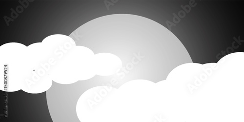 Cloudy night sky with a full moon illustration. Vector background. Best for publishing, posters, prints and web design.