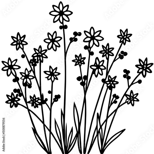Wildflower Meadow Silhouette Vector on White
