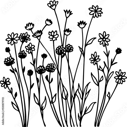 Wildflower Meadow Silhouette Vector on White