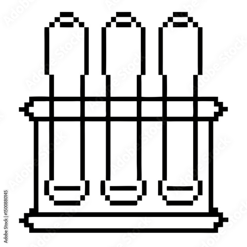 Detailed pixel art illustration of test tubes rack with multiple containers lined up