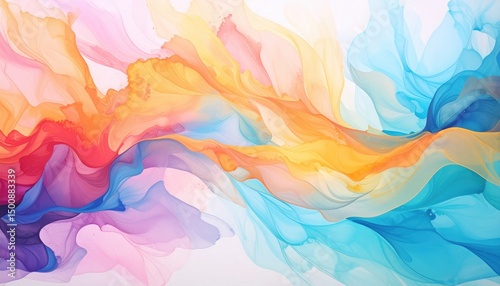 An elegant flowing watercolor painting with vibrant colors creates calm feelings