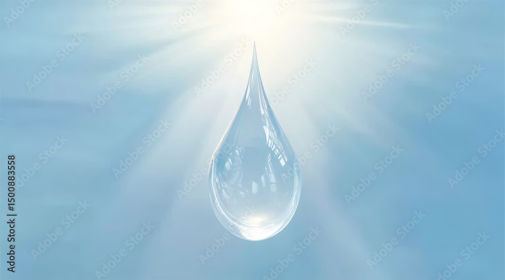 Fototapeta premium A single water droplet suspended in the air with sunlight shining through it