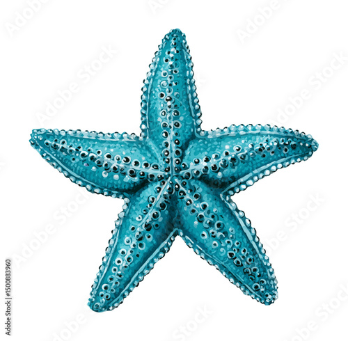 Isolated Blue Starfish on White Background in Illustration Style for Marine and Nature Concepts
