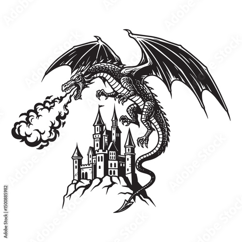 Flying dragon breathes fire image vector