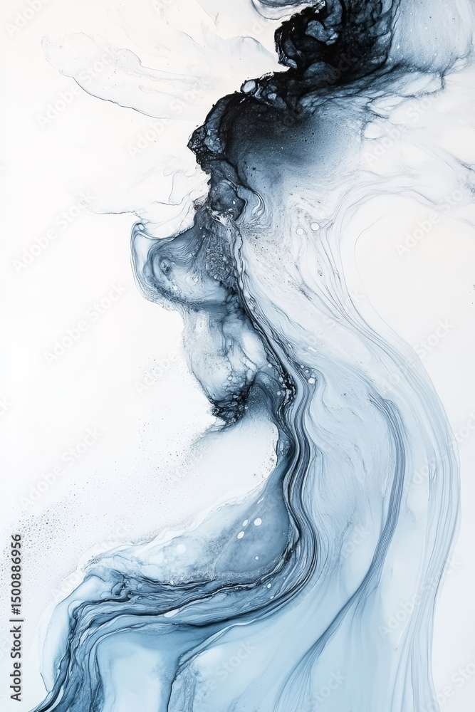 Fototapeta premium Abstract Blue and Black Ink Flow on White Background