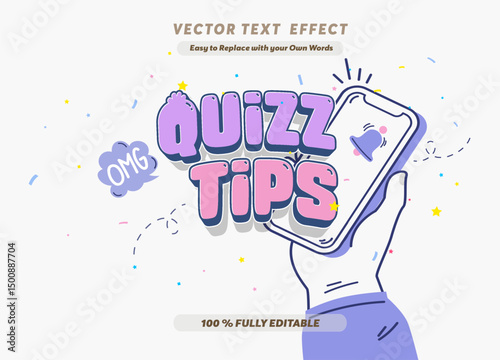 Editable text effect - Quiz Time and Quiz Tips 3d cartoon template style premium vector. Trendy color background	
