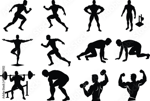 Running and Gym Body Pose Vector Bundle Sports Silhouette Illustration Pace.