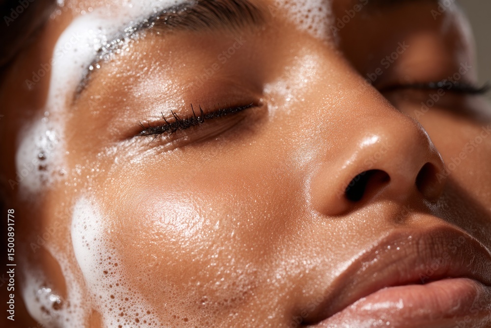 Fototapeta premium A woman with a face covered in bubbles