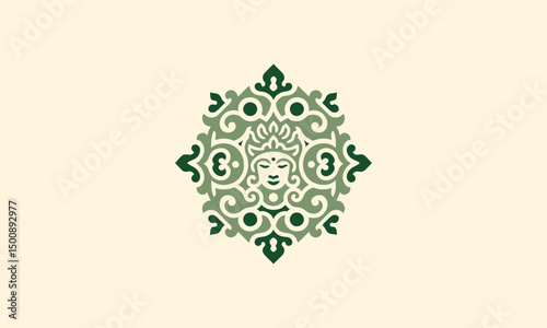 Traditional Ornamental Bali Emblem with Ethnic Face – Vector Logo Design