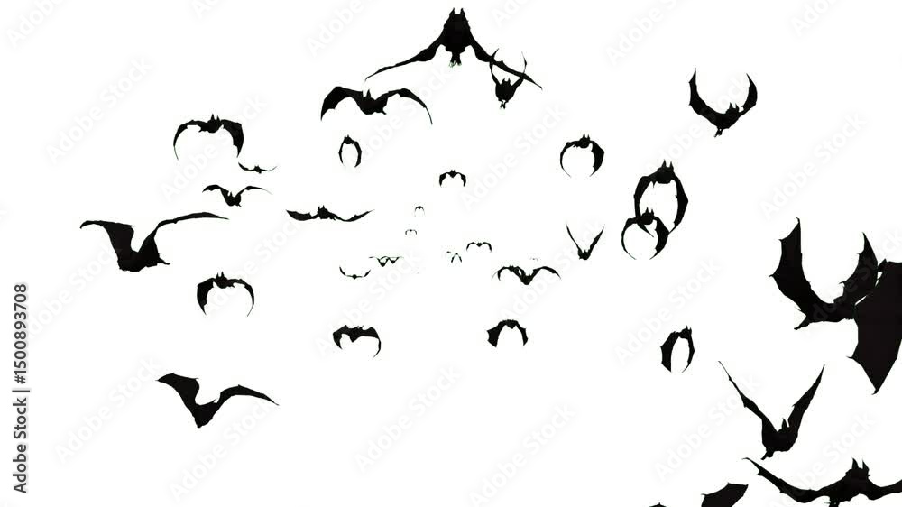 silhouette of flying black bats isolated on white