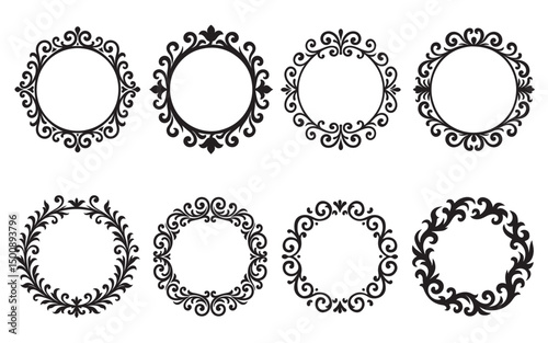 Set of decorative vintage floral frames in ornamental circular style