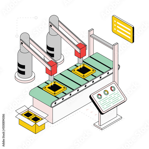 Manufacturing Process Isometric Style Illustration. EPS 10 File