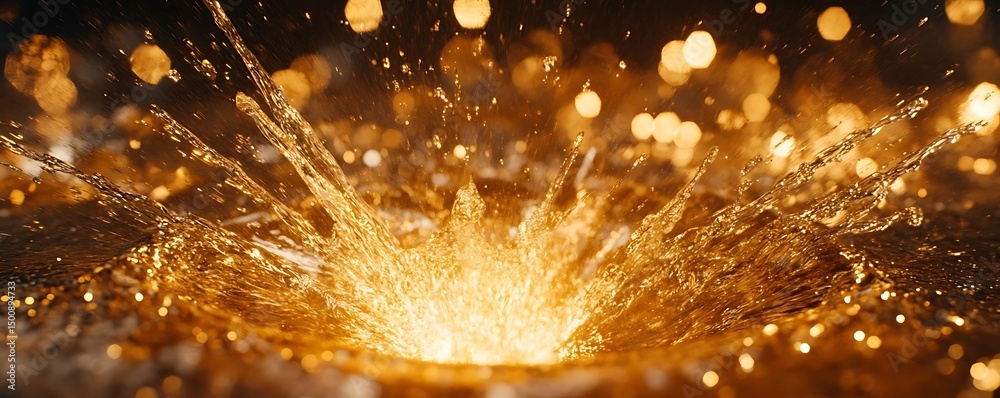 Naklejka premium Golden water splash, night lights