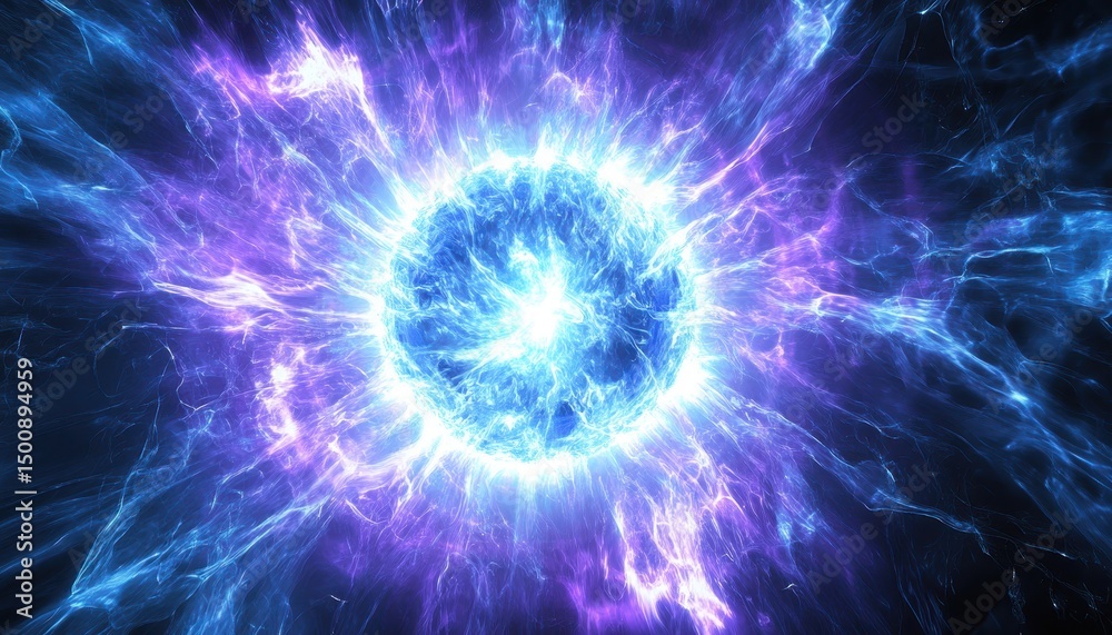 Obraz premium Radiant Blue Light Waves Energy Emission in Abstract Background