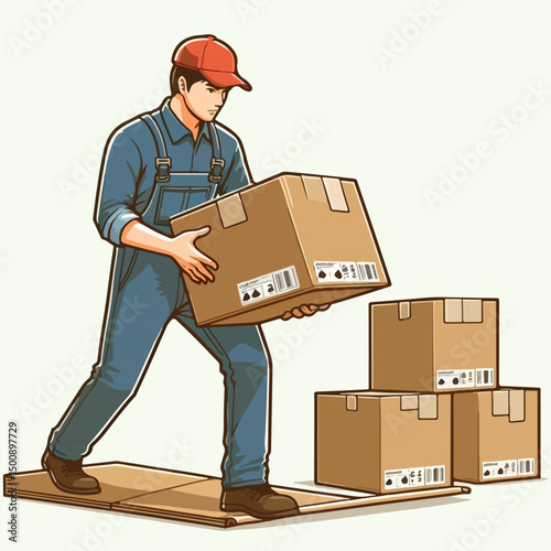 factory workers are lifting cardboard boxes