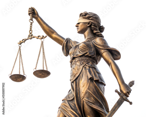 Bronze Statue of Lady Justice Holding Scales and Sword
