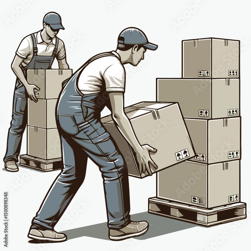 factory workers are lifting cardboard boxes