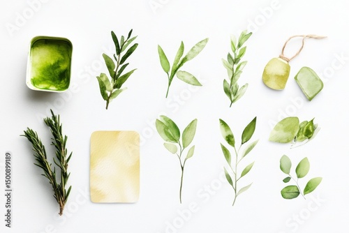 Elegant Collection of Greenery Watercolor Illustrations and Swatches