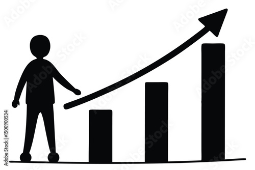 growth chart with mentor figure vector icon
