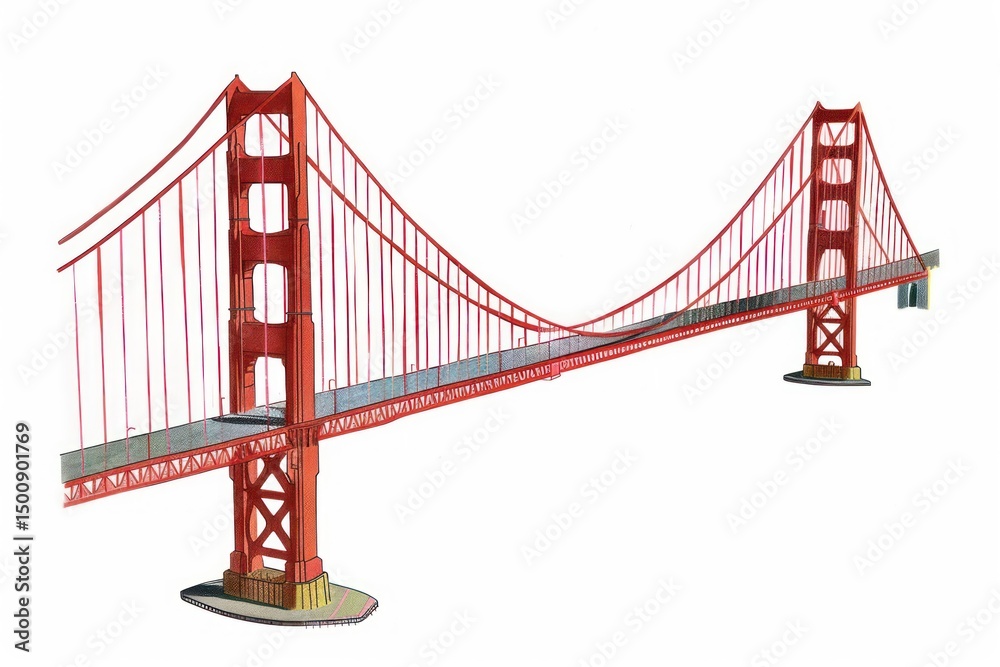 Fototapeta premium Iconic red suspension bridge illustration