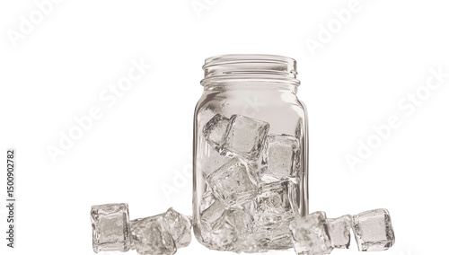Clear glass mason jar filled with ice cubes