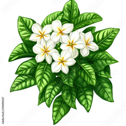 Cluster of white flowers with green leaves (2)