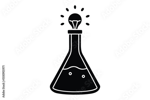 lab flask with glowing ideas rising